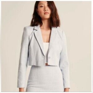 Abercrombie & Fitch Pale Blue Cropped Tweed Blazer 🆕